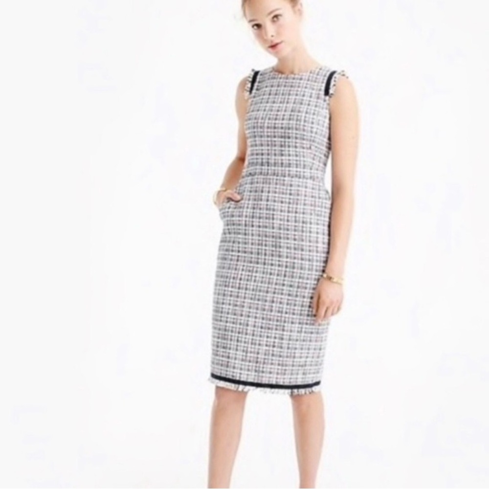 J. Crew Sleeveless Tweed Fringe Sheath Dress Size 6